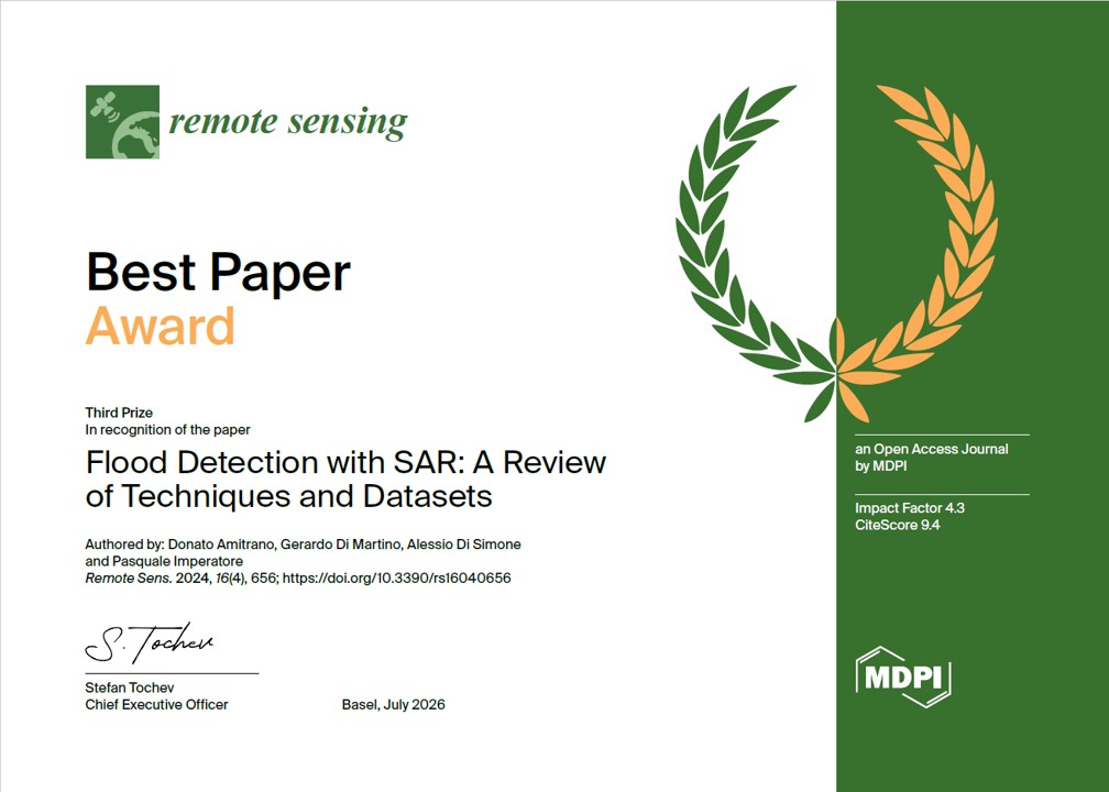 CIRA sul podio dei Best Paper Award della rivista Remote Sensing