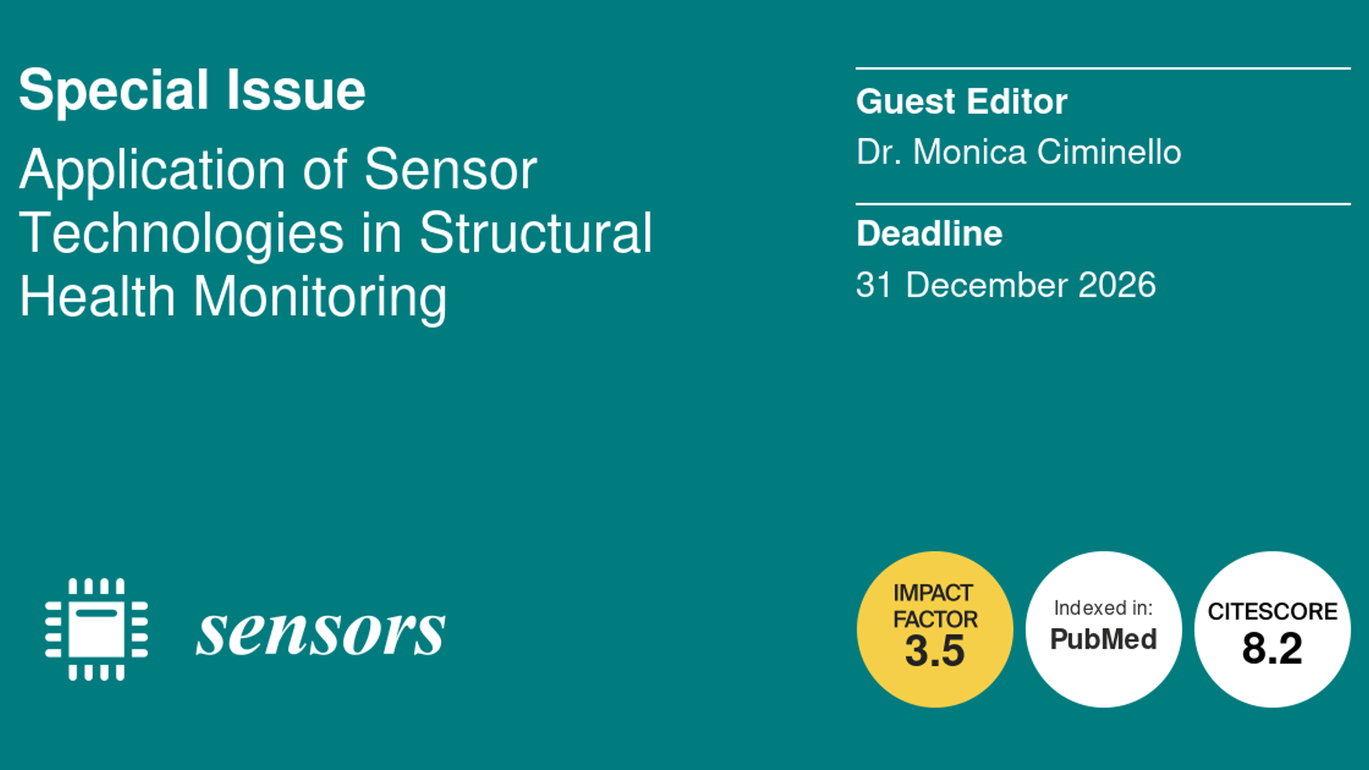 Special Issue “Application of Sensor Technologies in Structural Health Monitoring”: il CIRA è Guest Editor