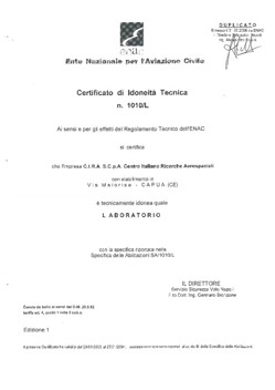 Certificato di Idoneità rilasciato dall'Ente Nazionale per l'Aviazione Civile