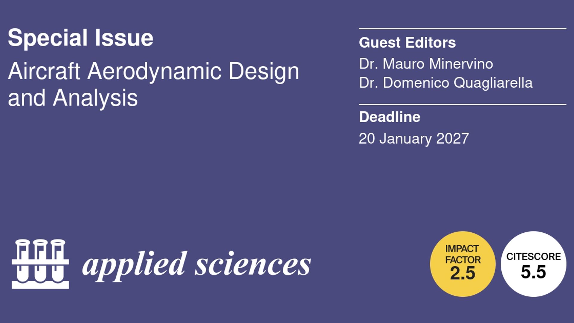 Ricercatori CIRA nominati Guest Editors della Special Issue di Applied Sciences su “Aircraft Aerodynamic Design and Analysis”